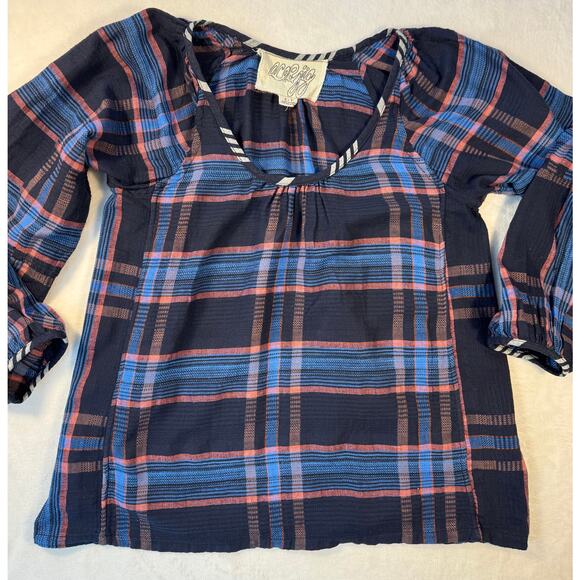 Ace & Jig Black Plaid Pullover Peasant Top Check Balloon Sleeve Blouse Small - Picture 6 of 8